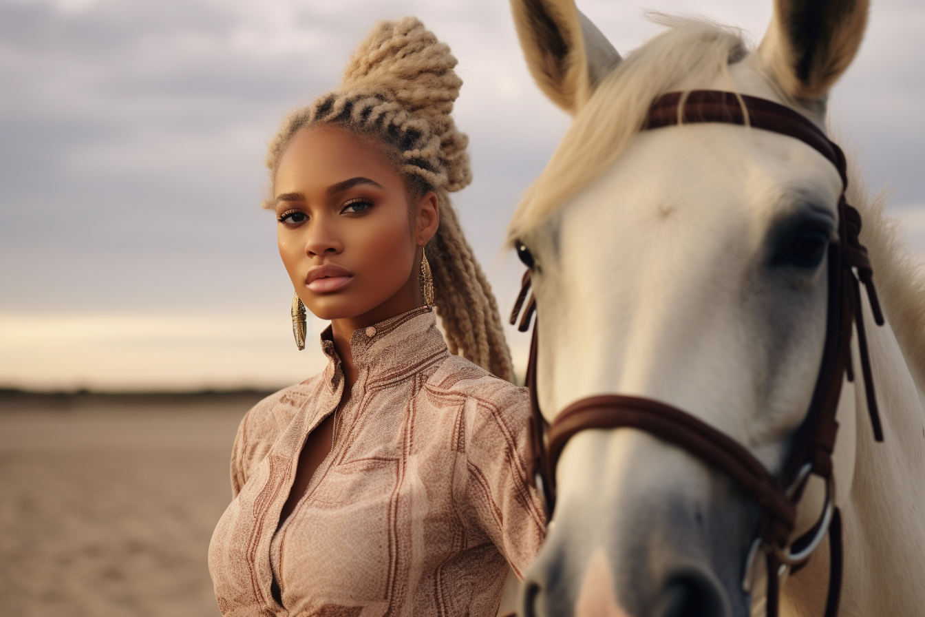 black african american equestrian loving on her horse