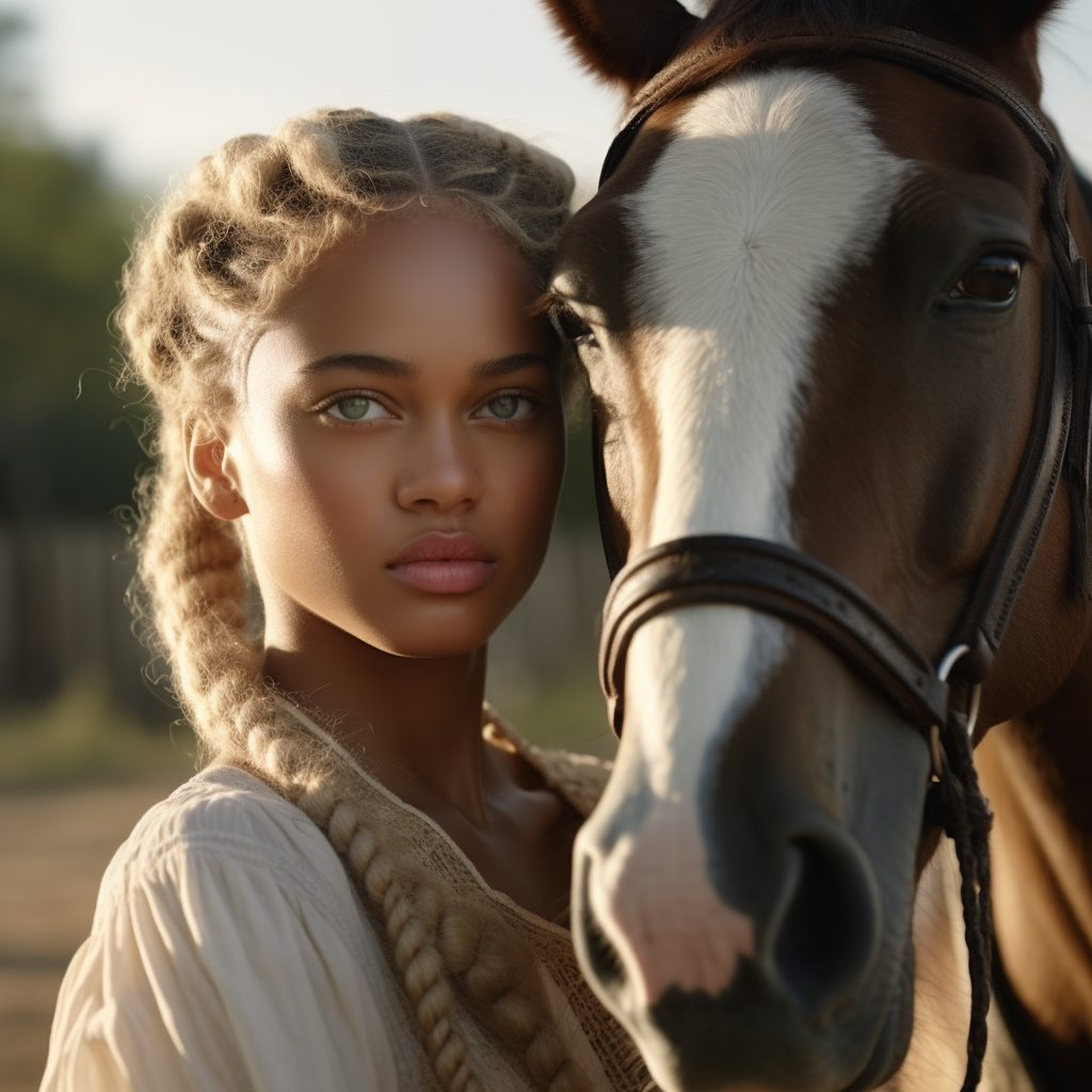 black african american equestrian loving on her horse