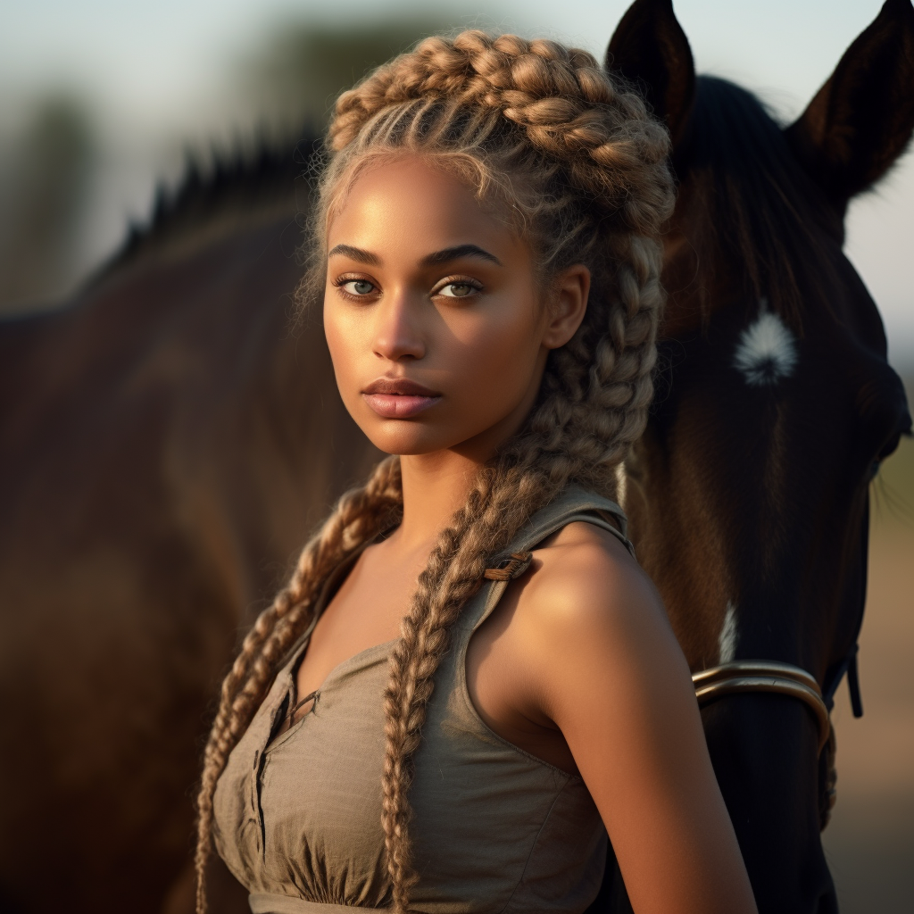 black african american equestrian loving on her horse