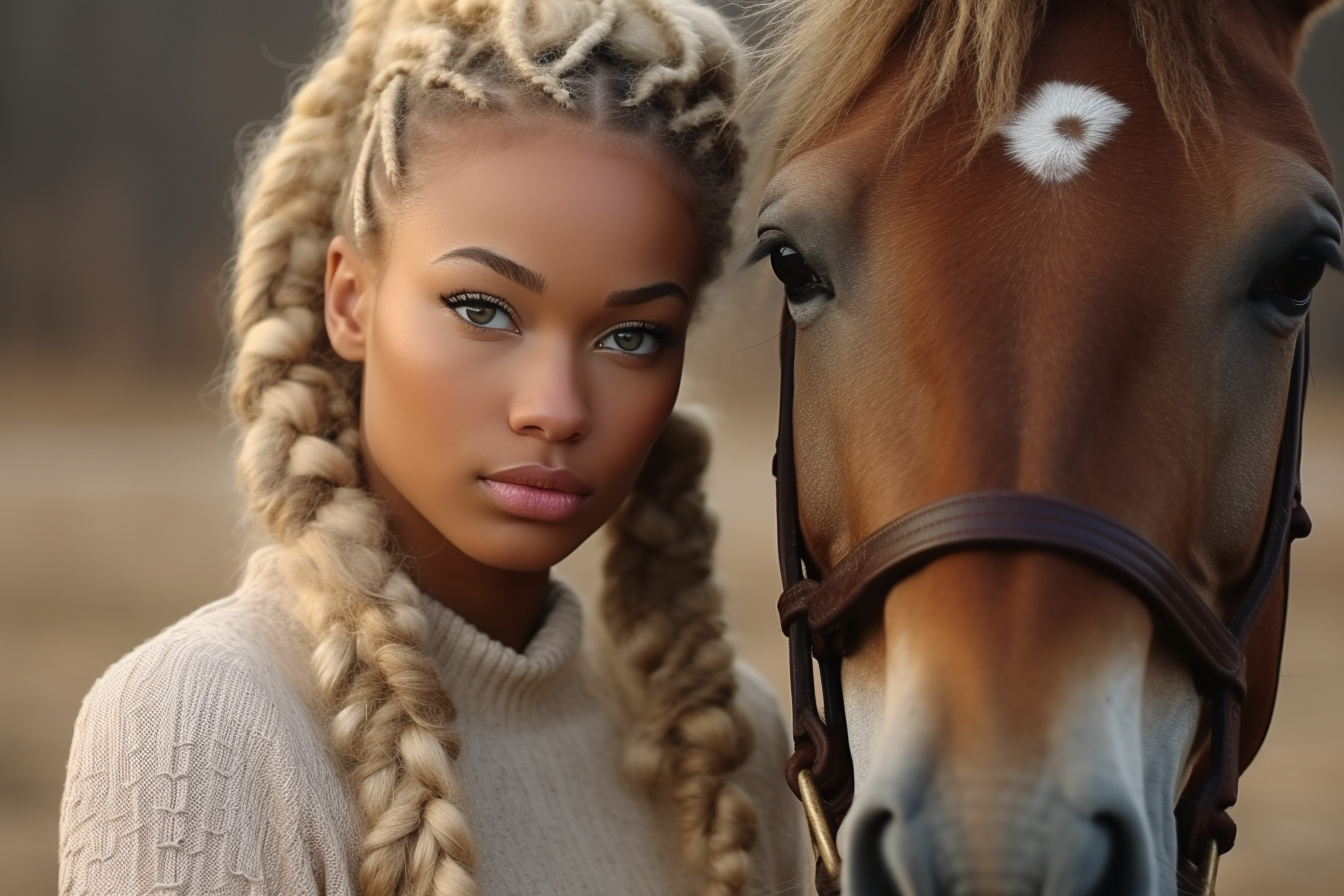 black african american equestrian loving on her horse
