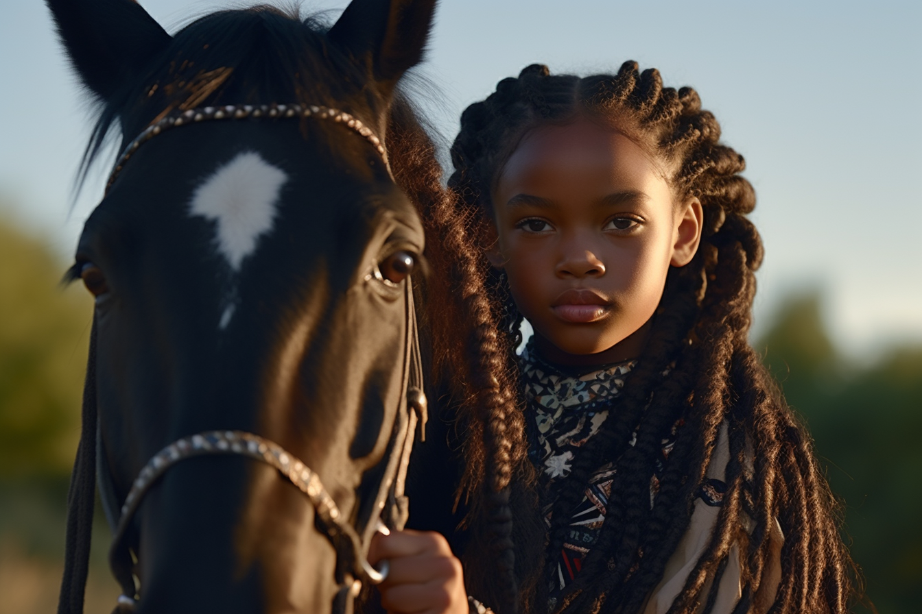 brown horse galloping black girl 11 years old