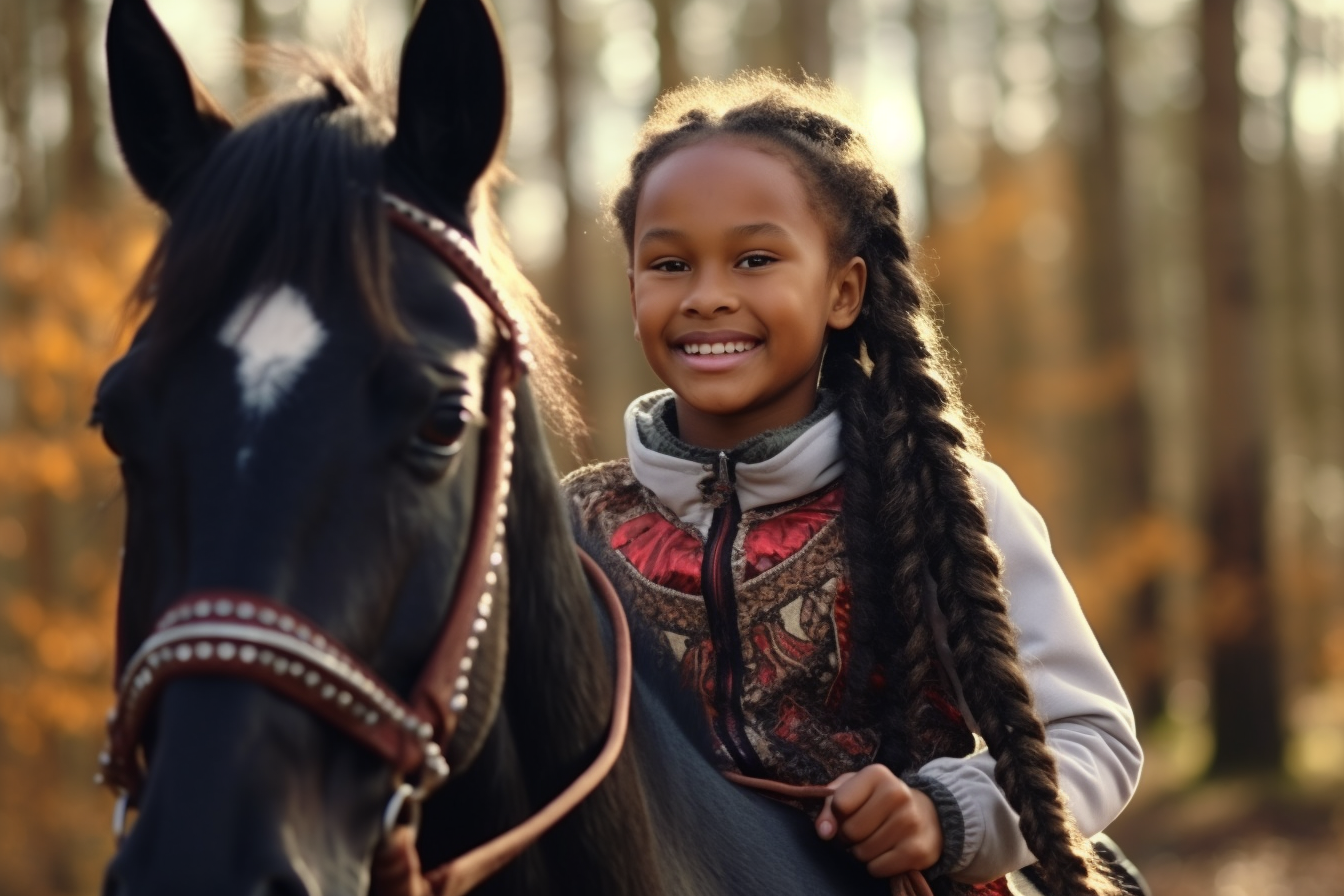 brown horse galloping black girl 11 years old