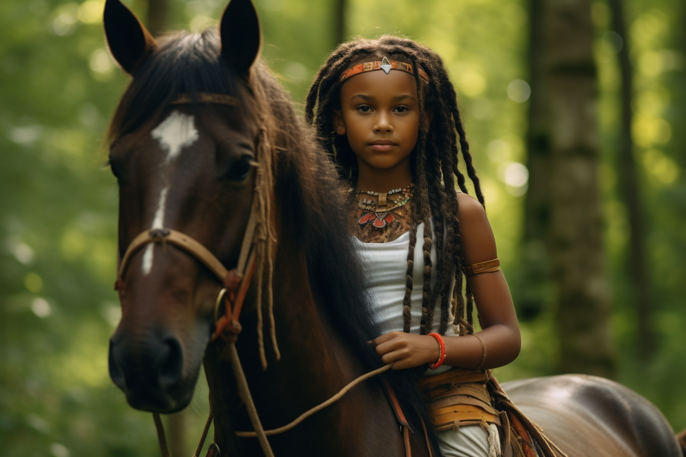 brown horse galloping black girl 11 years old