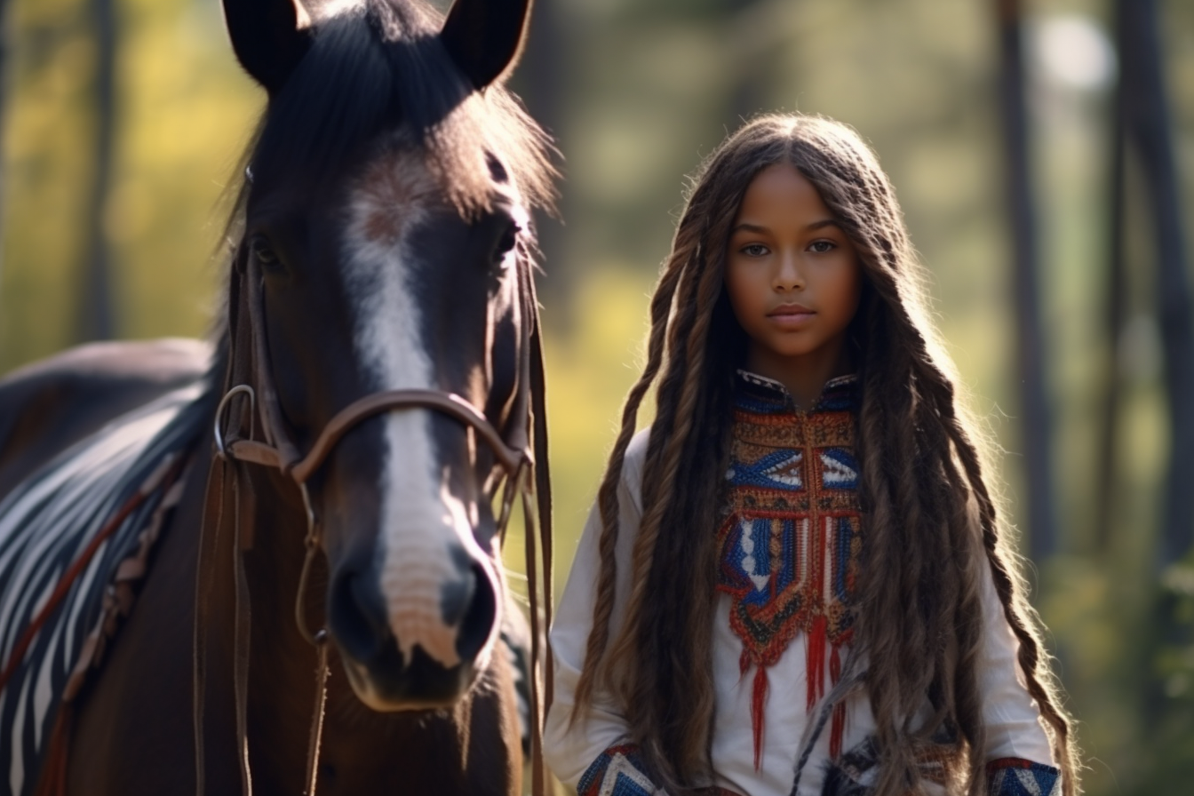 brown horse galloping black girl 11 years old