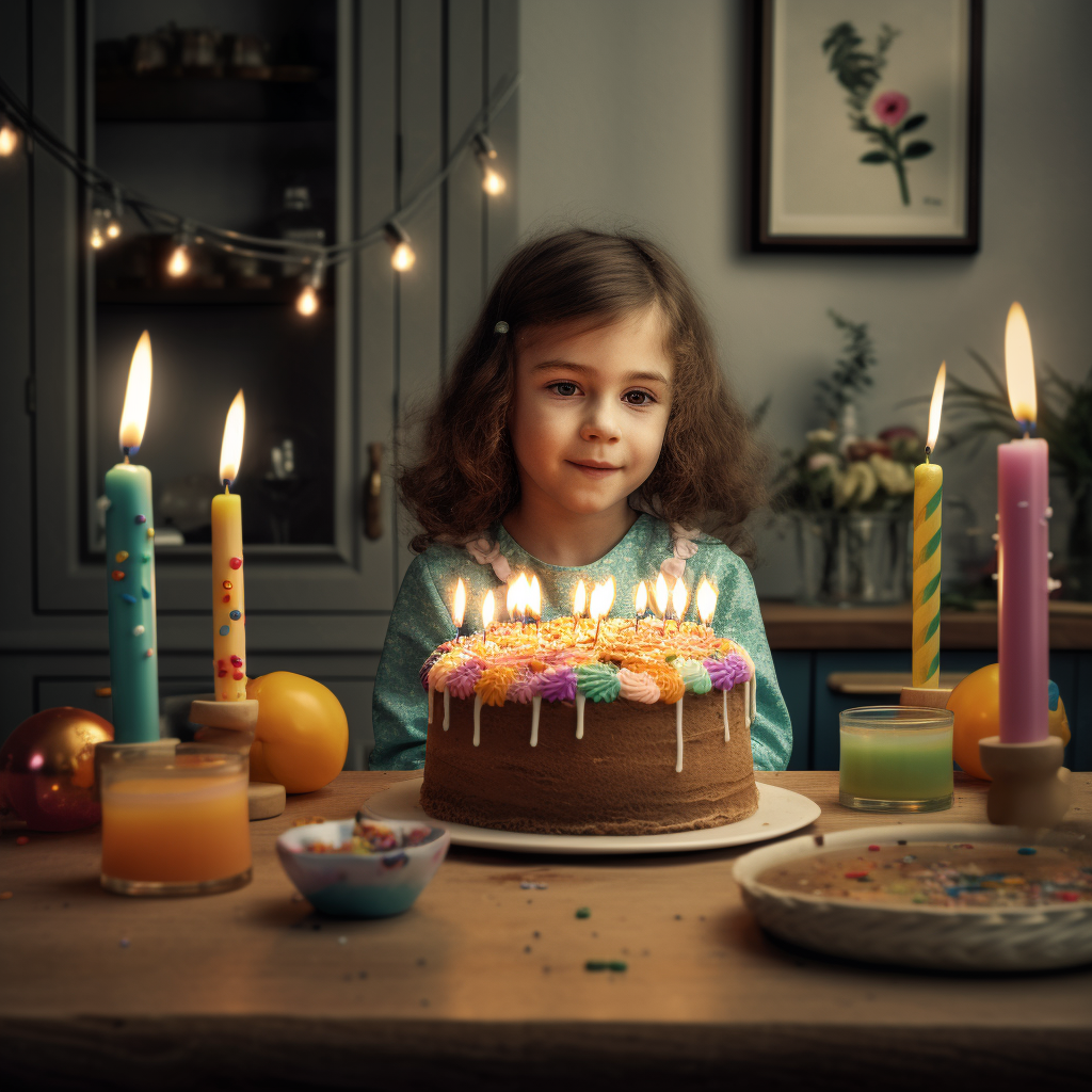 childs hyperrealistic portrait photo of birthday