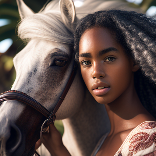 close up realsitic handsome african american Girl with hourse Ai art - The Soulful Artists