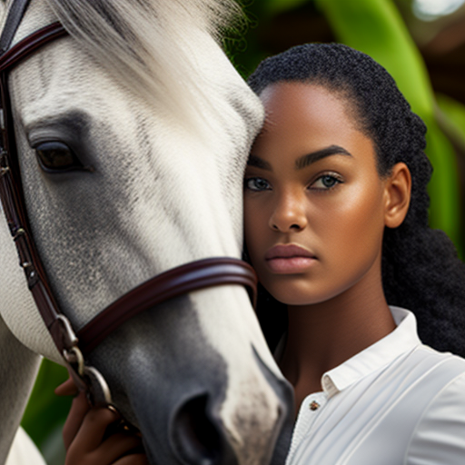 close up realsitic handsome african american Girl with hourse Ai art - The Soulful Artists