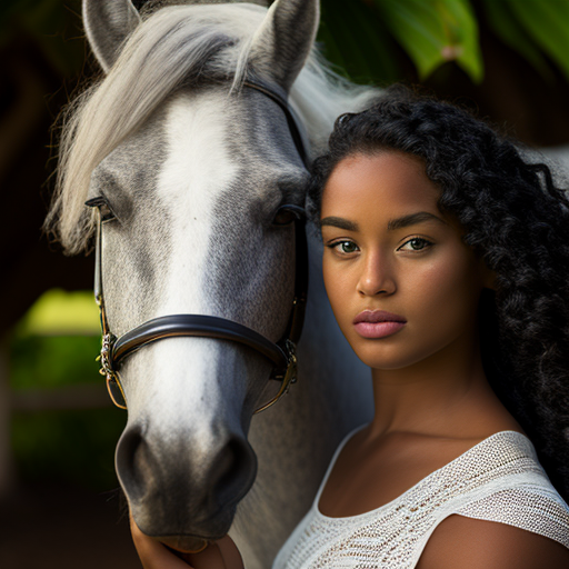close up realsitic handsome african american Girl with hourse - The Soulful Artists