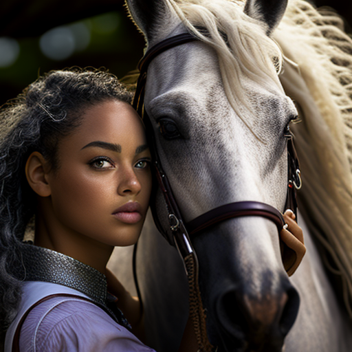 close up realsitic handsome african american Girl with hourse - The Soulful Artists