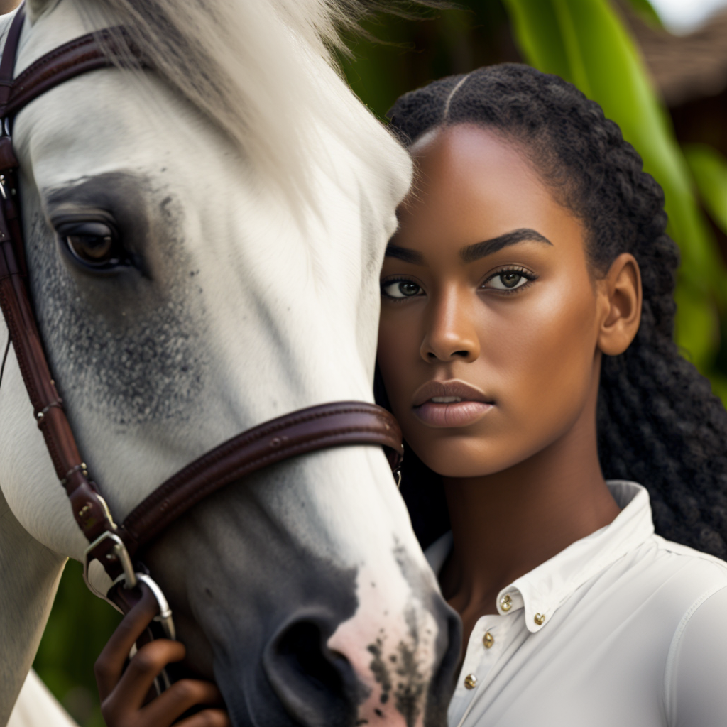close up realsitic handsome african american Girl with hourse - The Soulful Artists