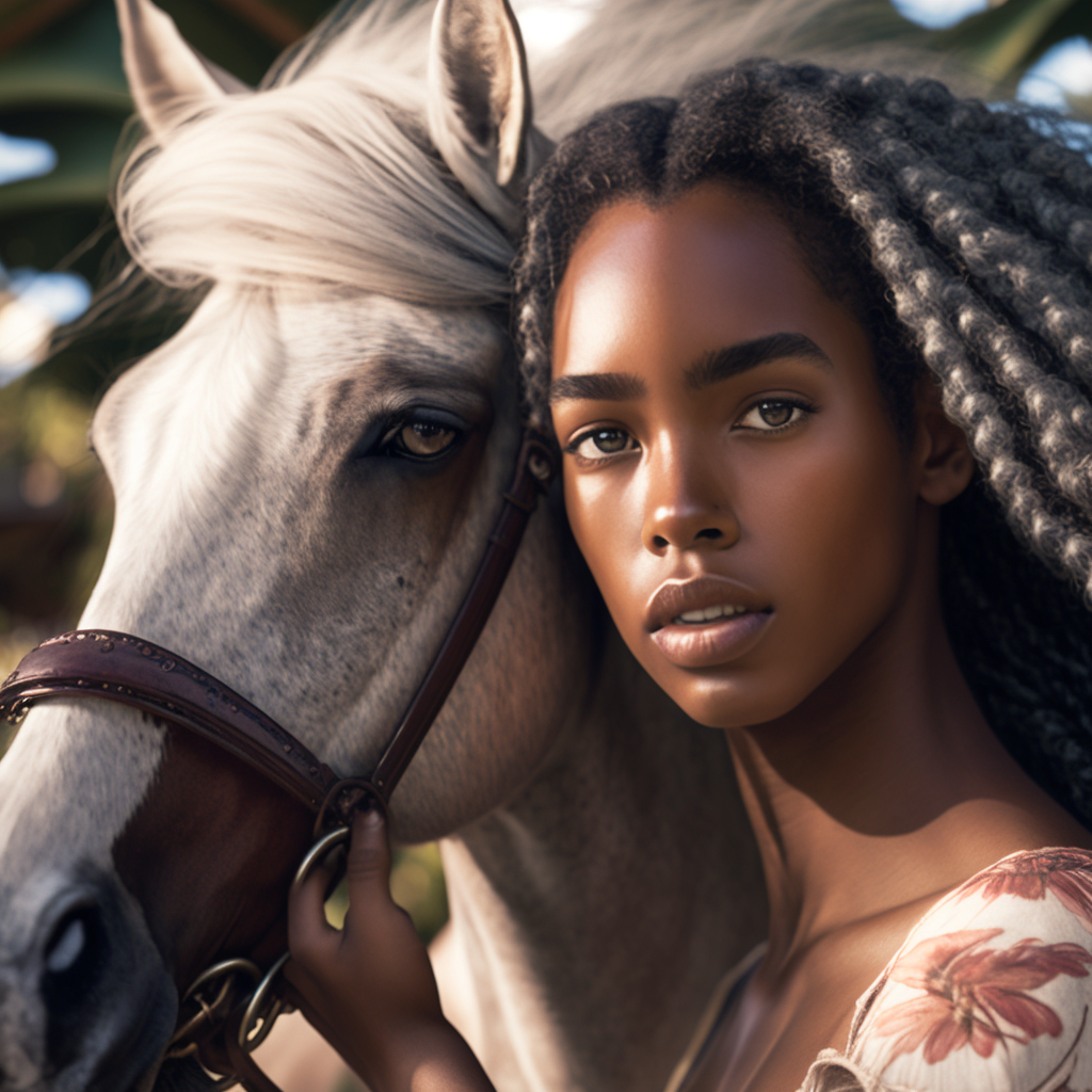 close up realsitic handsome african american Girl with hourse - The Soulful Artists