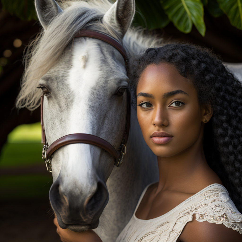close up realsitic handsome african american Girl with hourse - The Soulful Artists