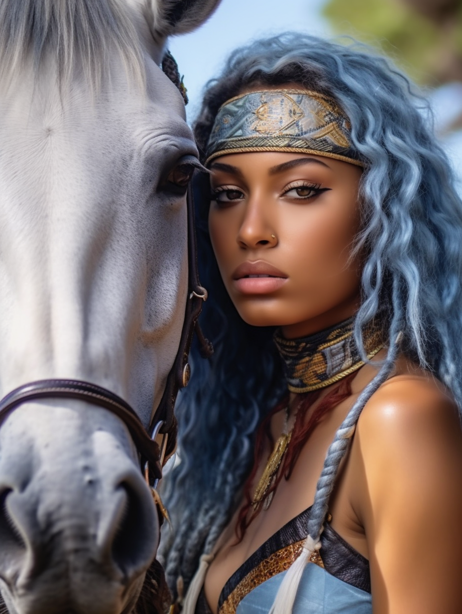 close up realsitic handsome african american Girl with hourse - The Soulful Artists