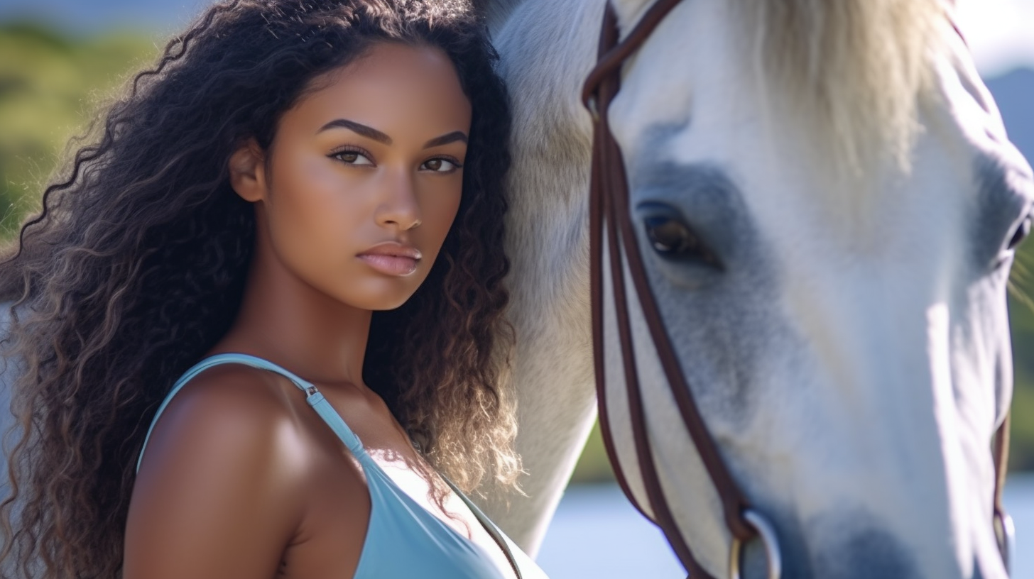 close up realsitic handsome african american Girl with hourse Ai art - The Soulful Artists