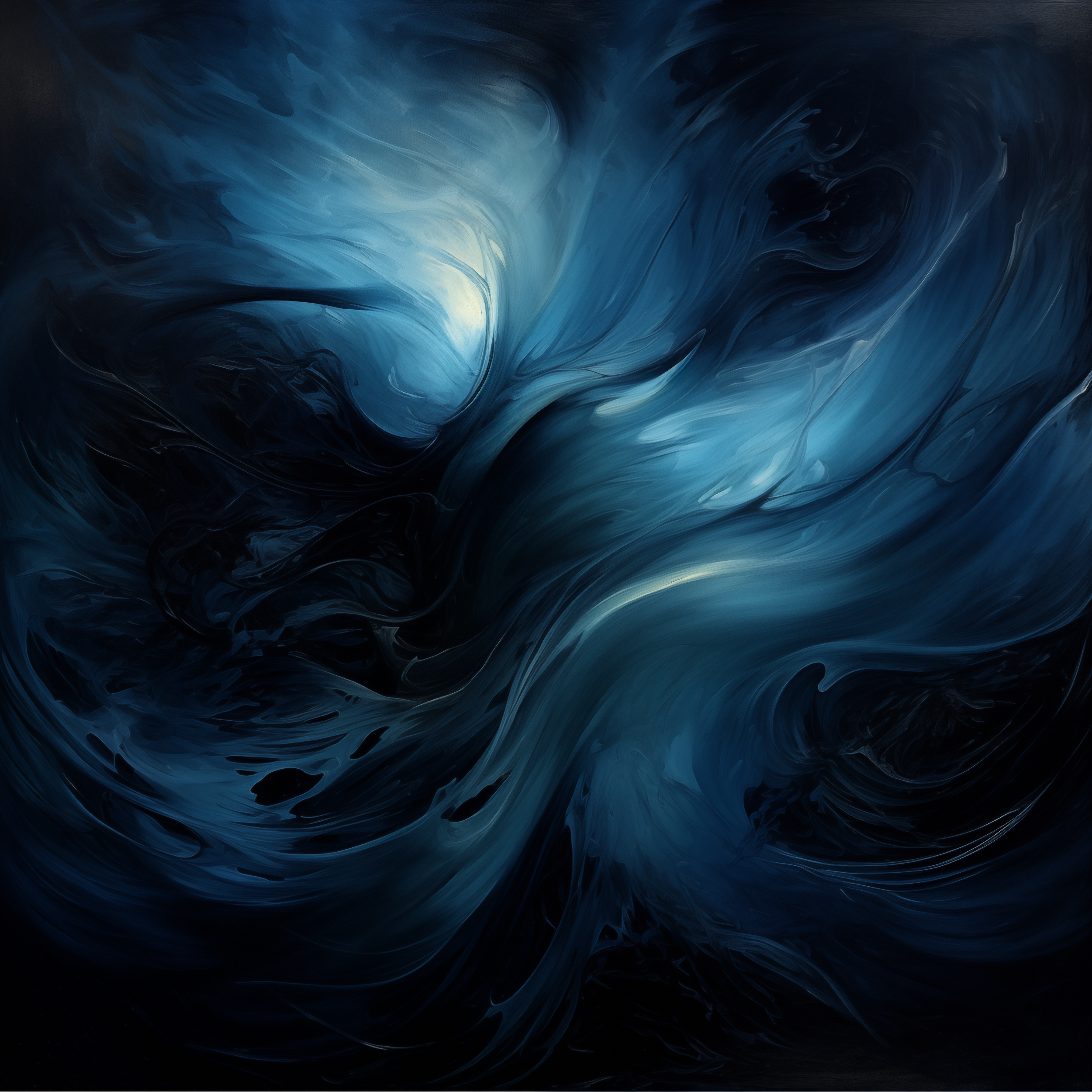 Deep Ocean Blue Abstract Swirl Art - Mystical Fluid Motion - Digital Download