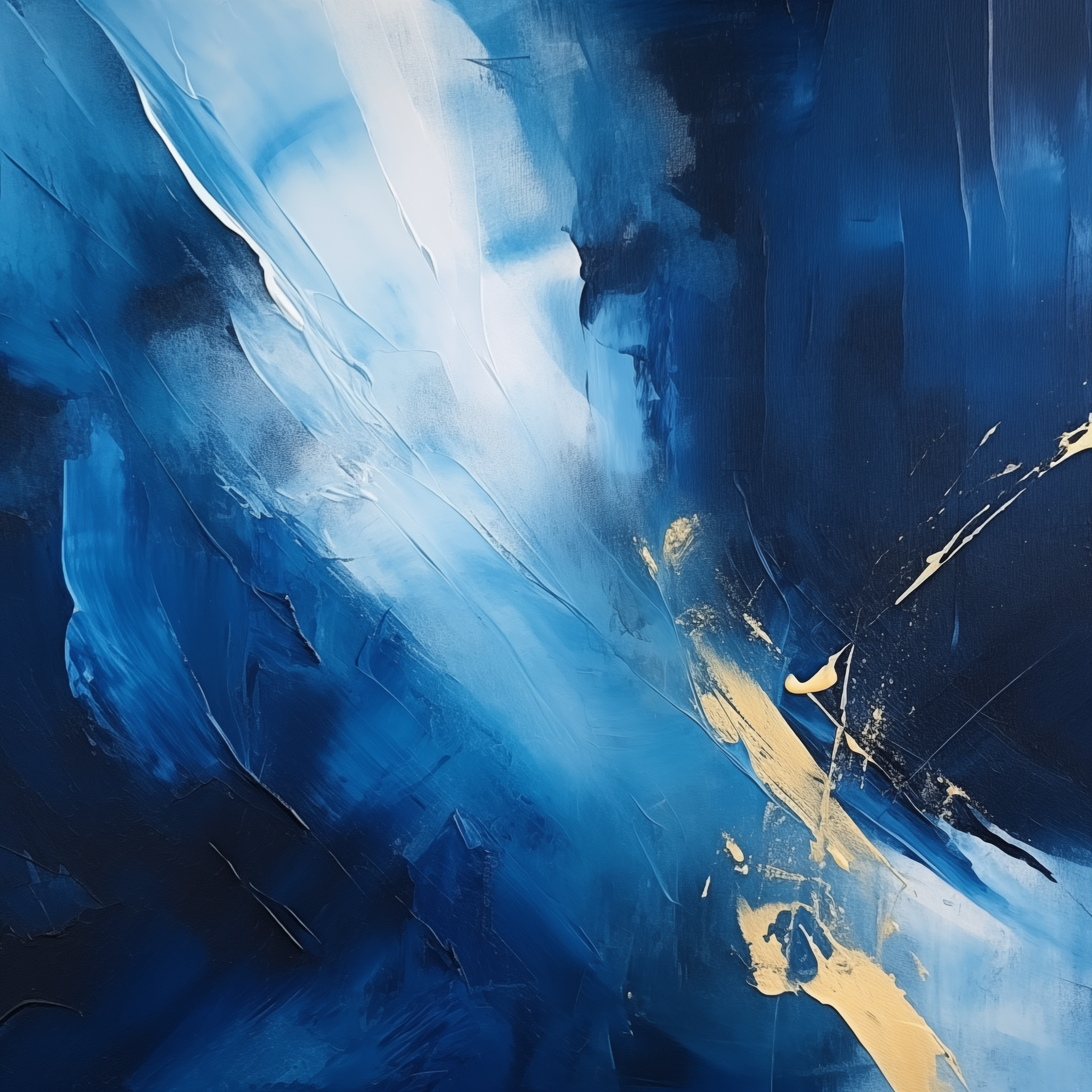 Bold Blue and Gold Abstract Brushstroke Art - Expressive Modern Composition - Digital Download