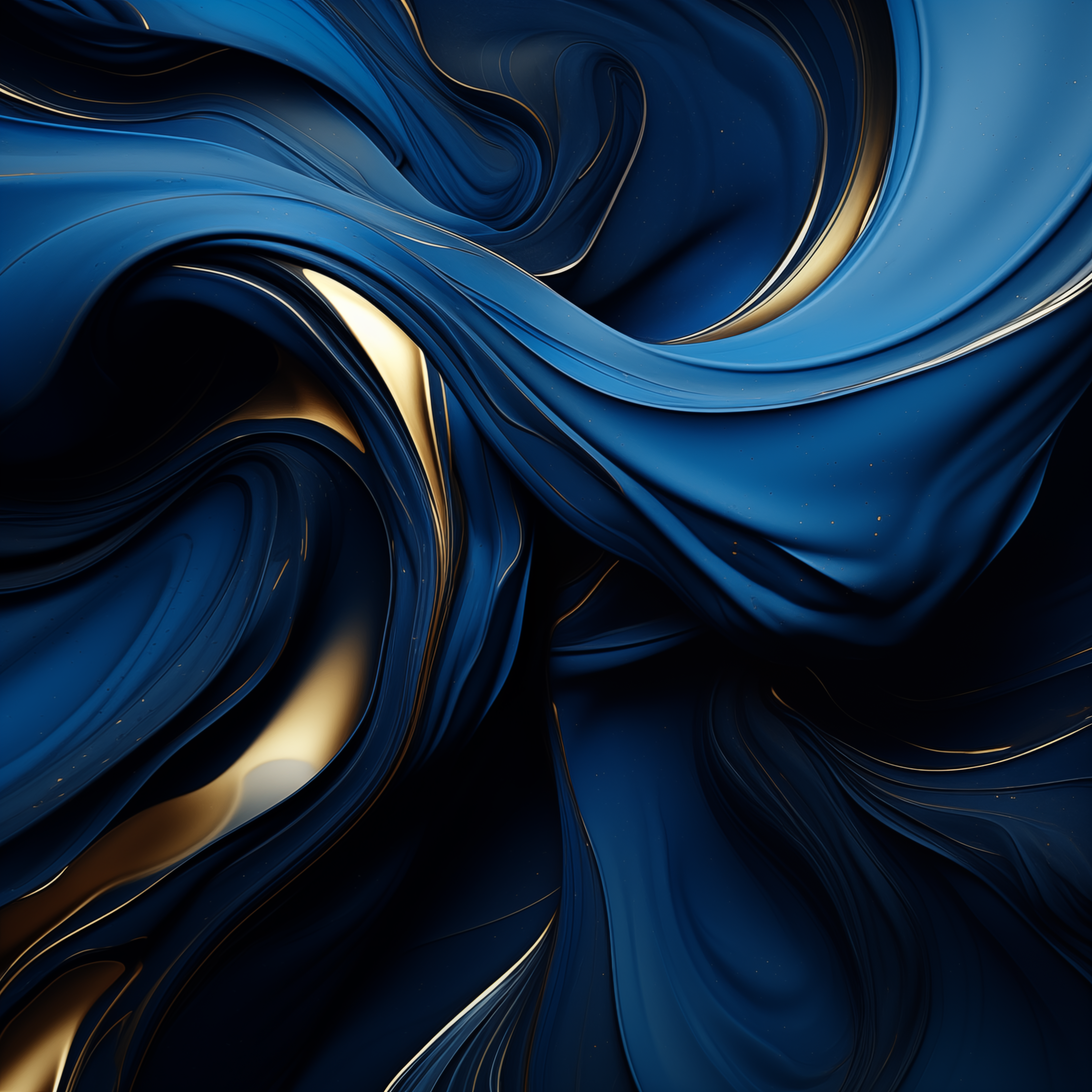 Elegant Deep Blue and Gold Abstract Flow Art - Luxurious Fluid Design - Digital Download