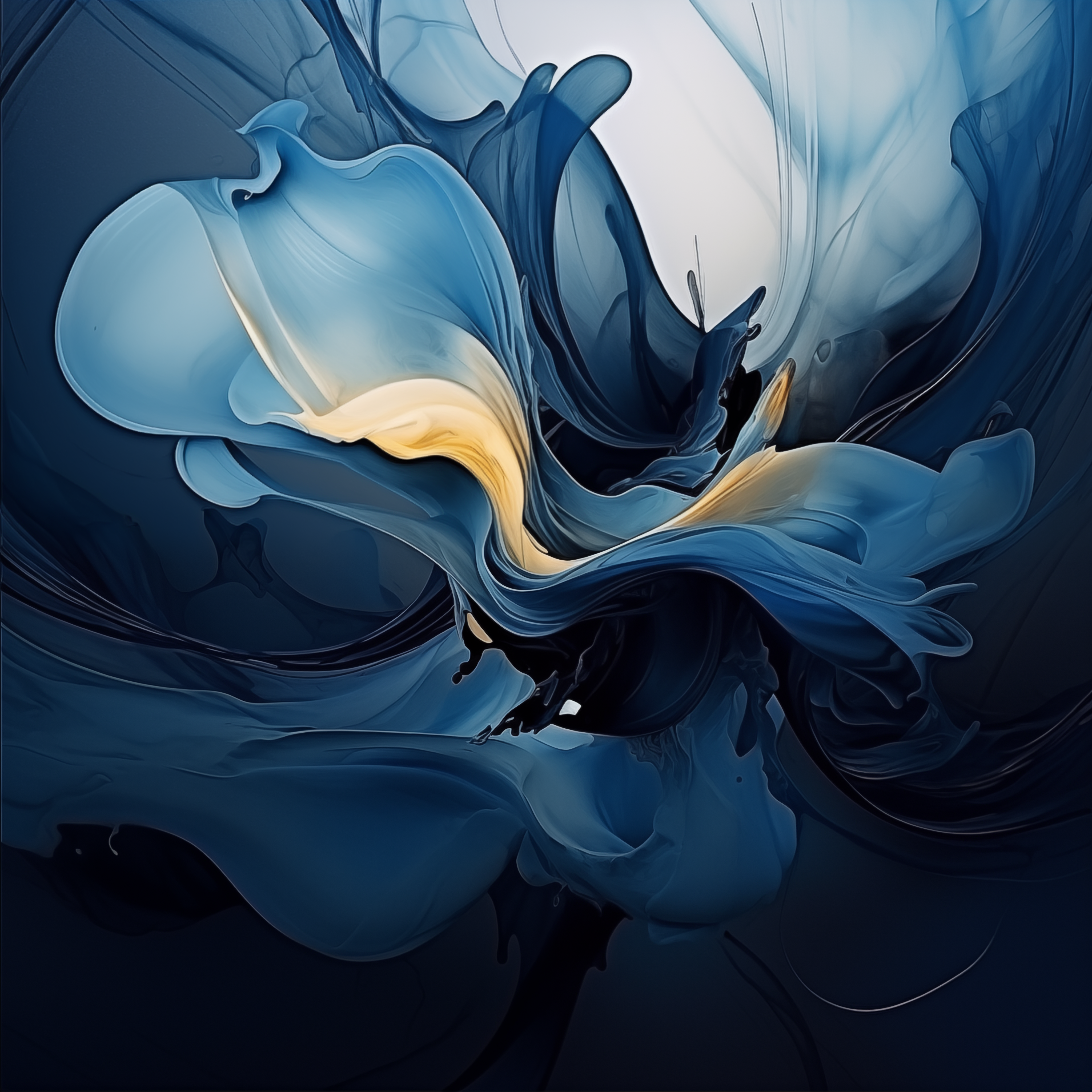 Fluid Blue and Gold Abstract Flow Art - Elegant Organic Composition - Digital Download
