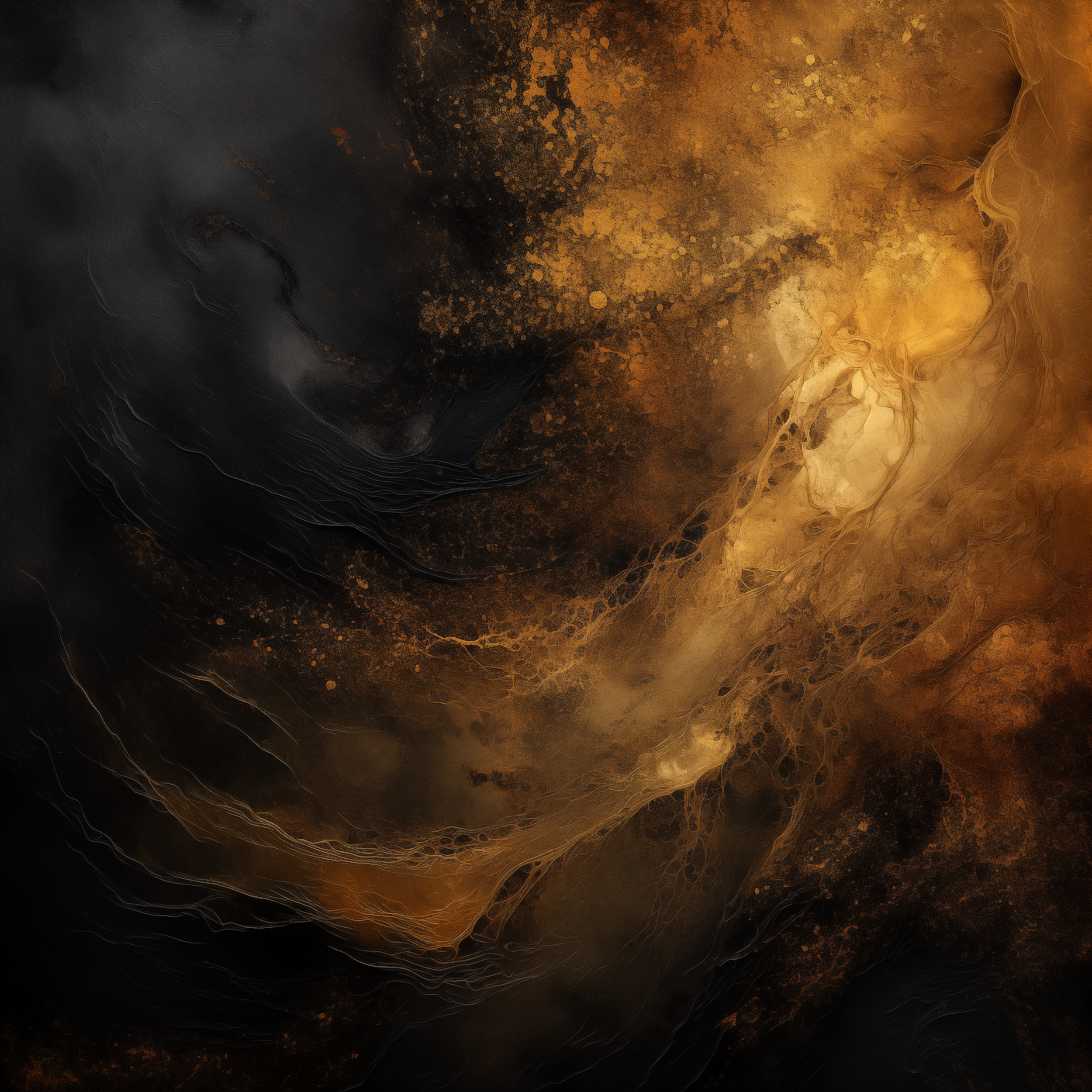 Celestial Ember - Dark Gold Abstract Art - Digital Wall Art Download