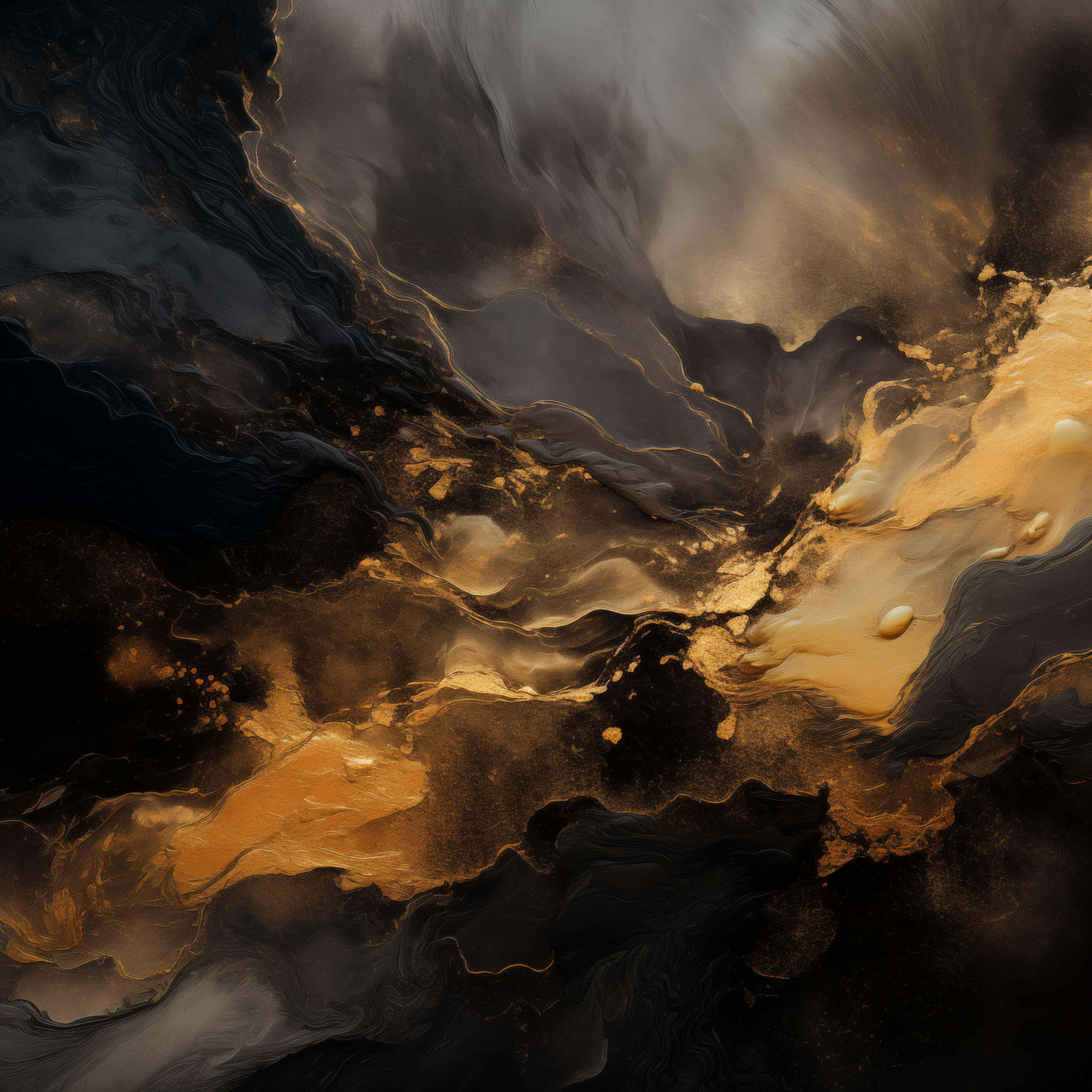 Molten Elegance - Dark Gold Abstract Art - Digital Wall Art Download