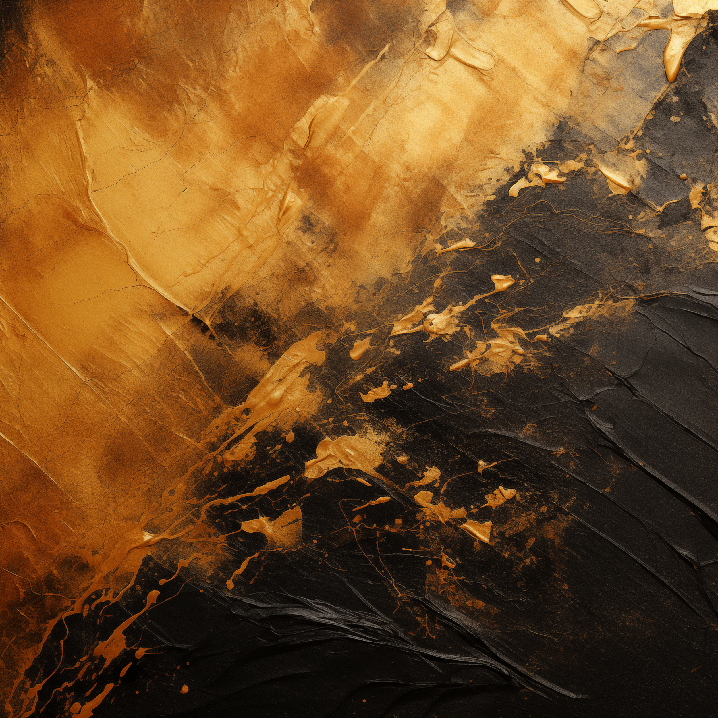 Ethereal Ember - Abstract Gold and Black Digital Art
