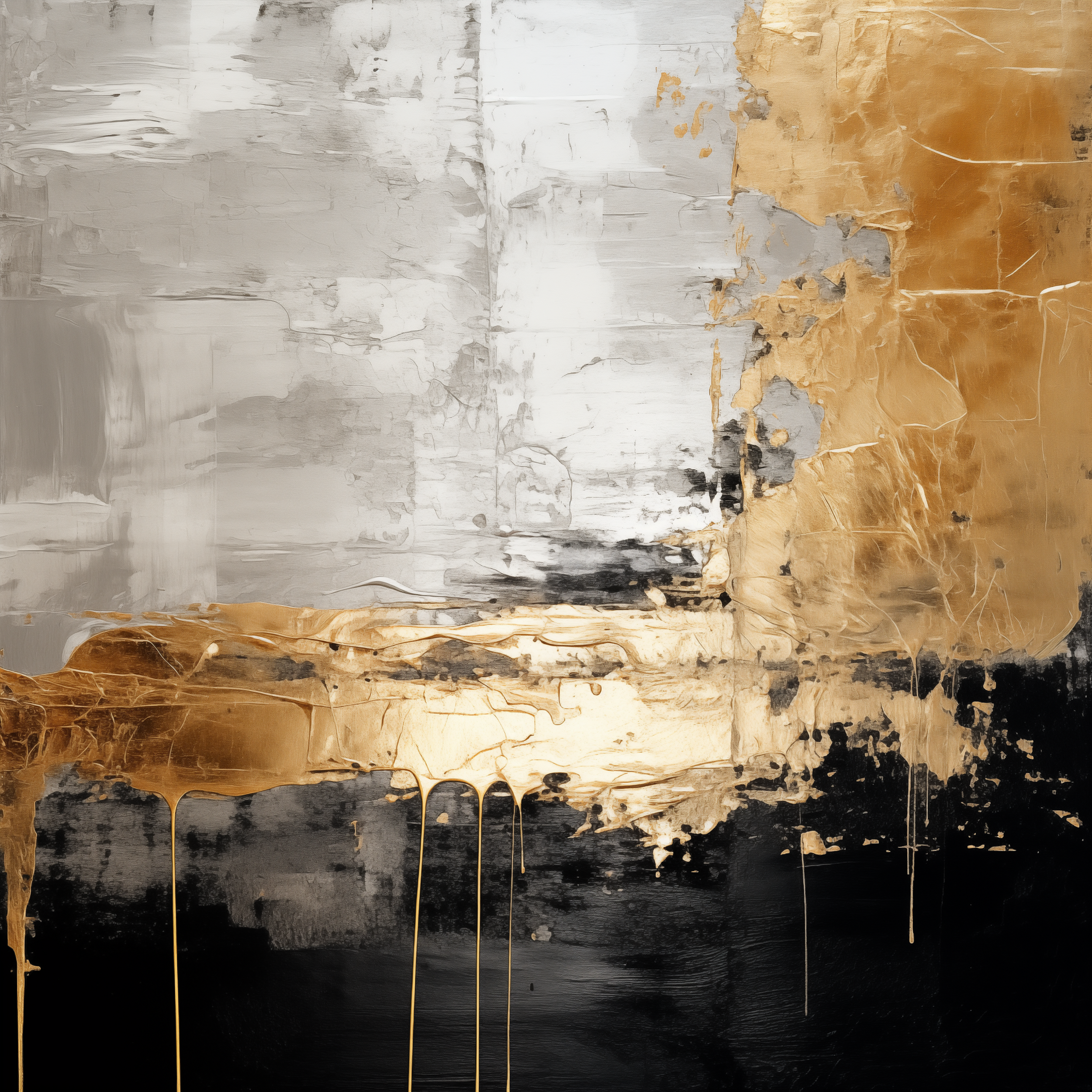 Golden Cascade - Modern Gold and Silver Abstract Art - Digital Wall Art Download