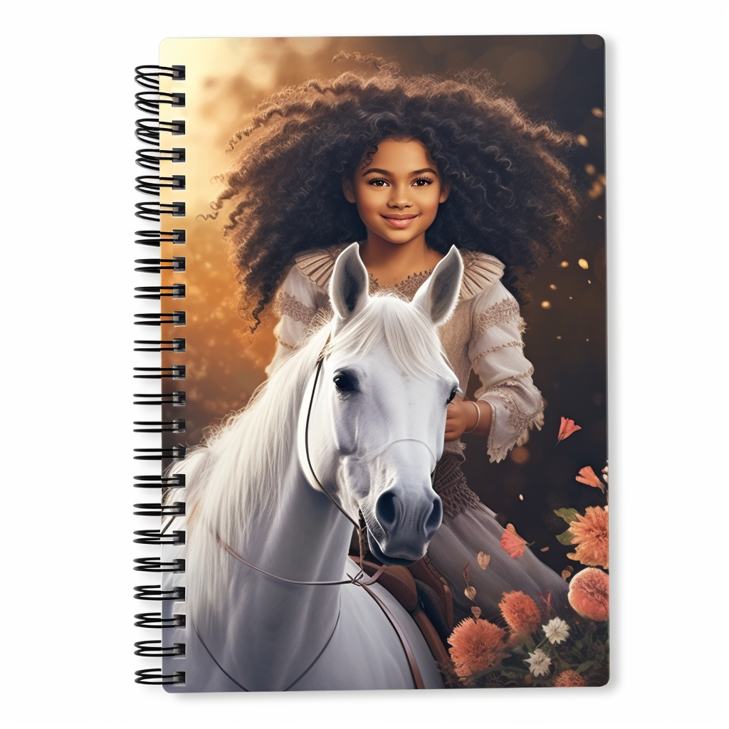 A young girl and her horse notebook mockup