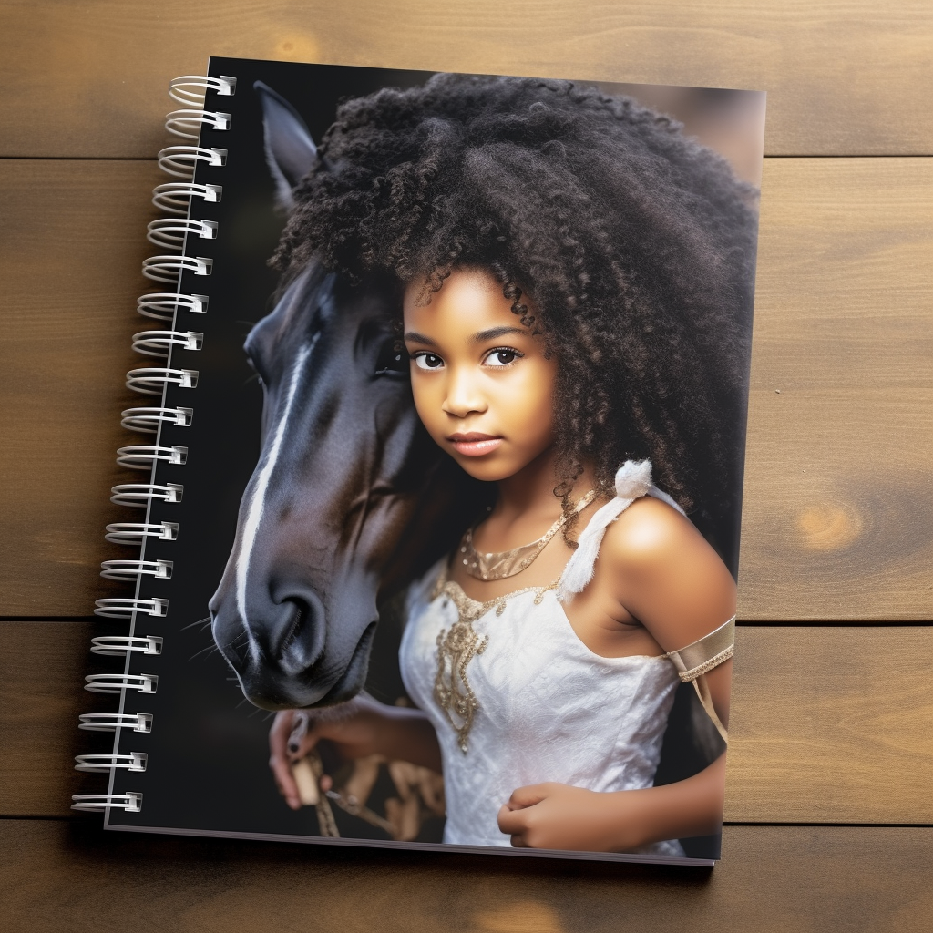 A young girl and her horse notebook mockup