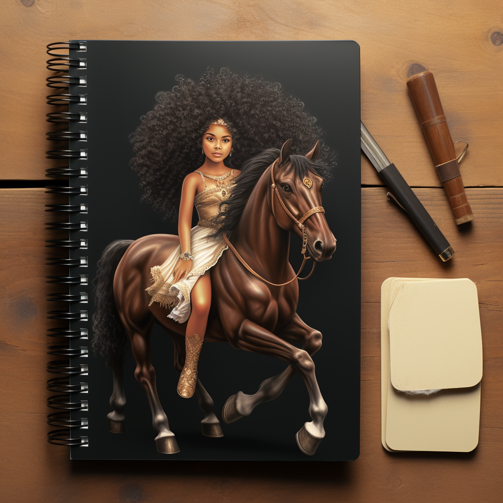 A young girl and her horse notebook mockup