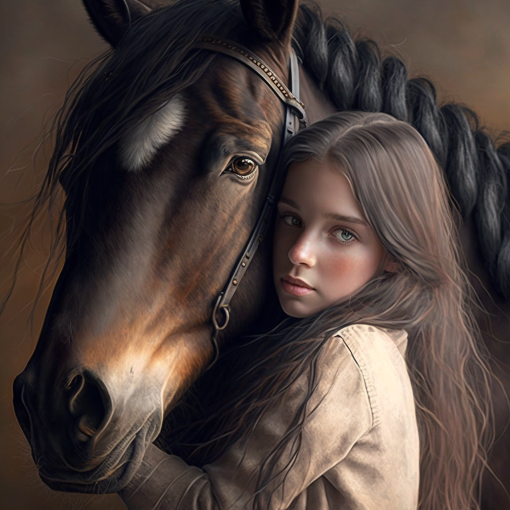 girl hugging a horse realistic photo masterpiece - The Soulful Artists
