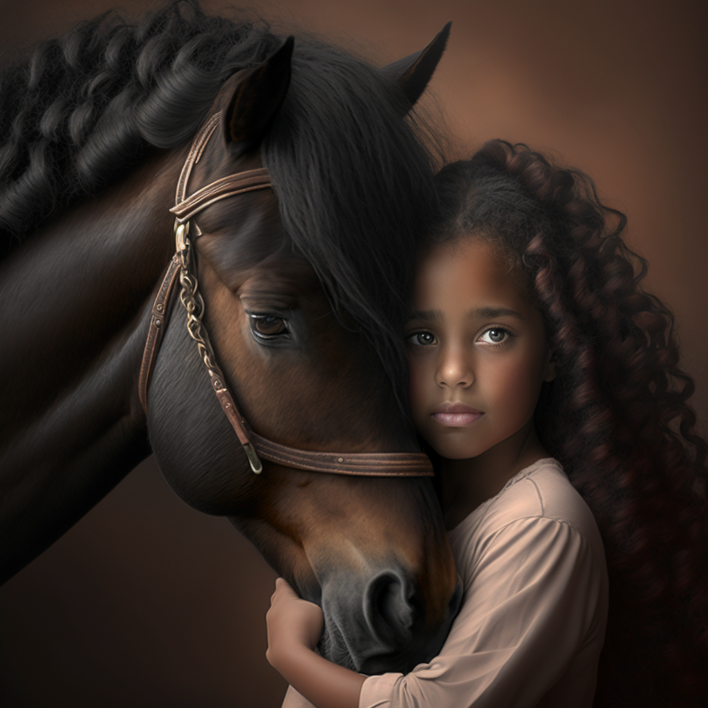 girl hugging a horse realistic photo masterpiece - The Soulful Artists