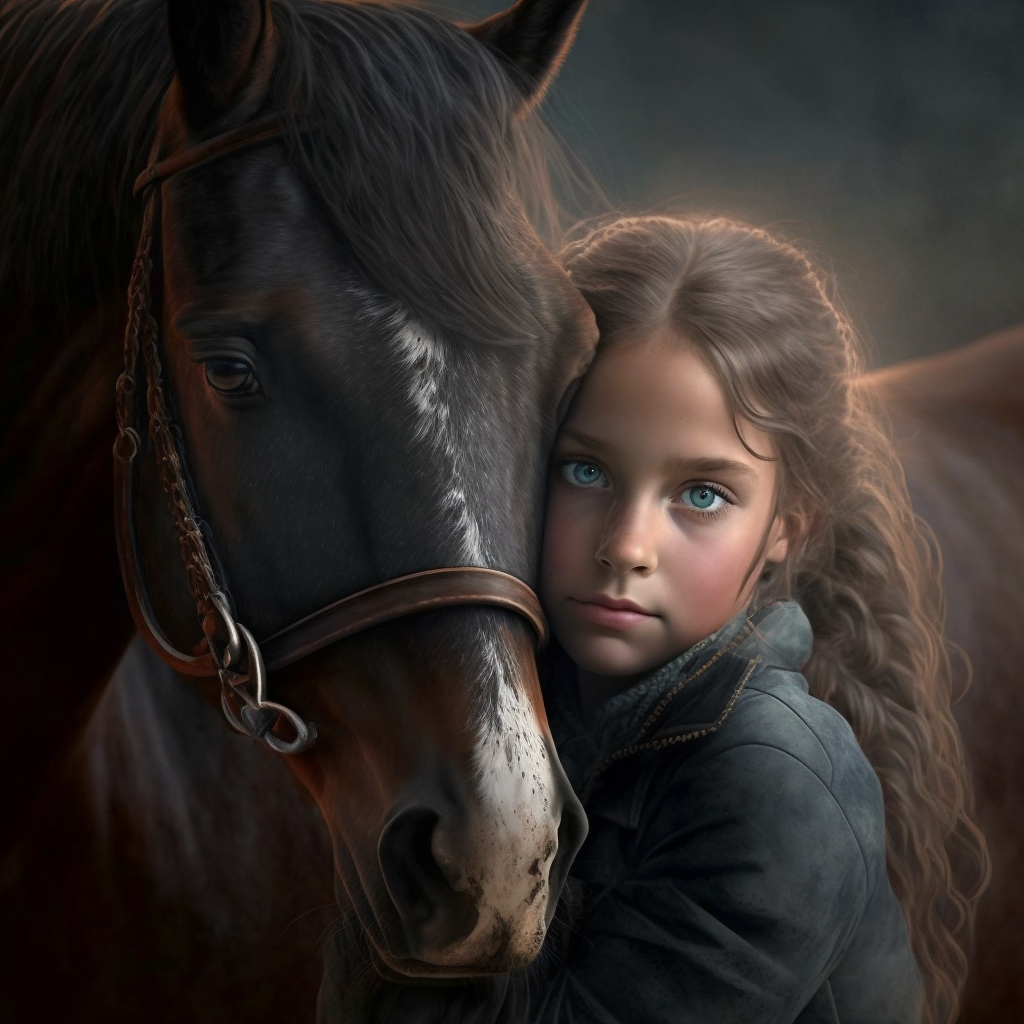girl hugging a horse realistic photo masterpiece - The Soulful Artists