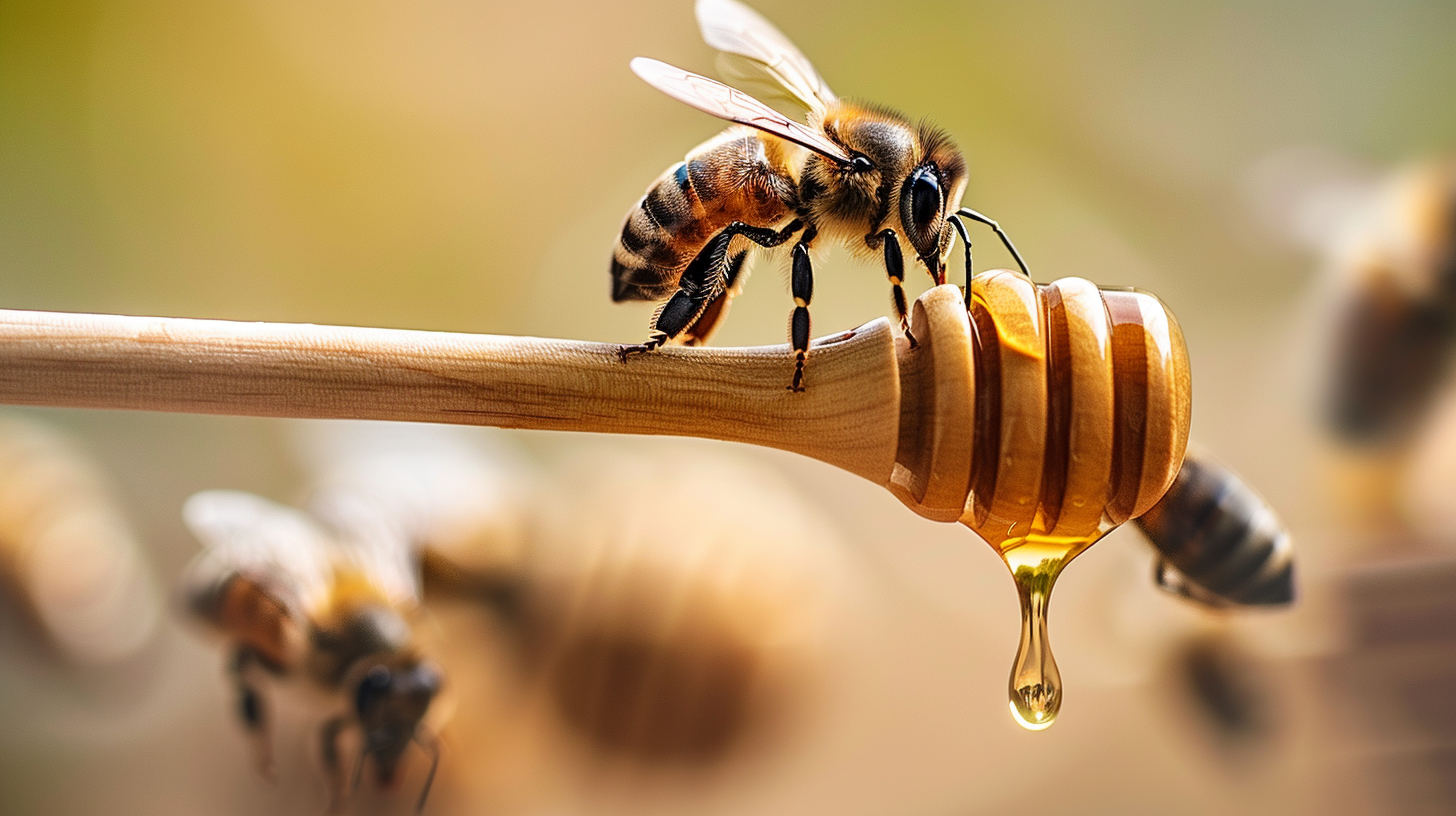 Bee fly over the wooden Ai art - The Soulful Artists