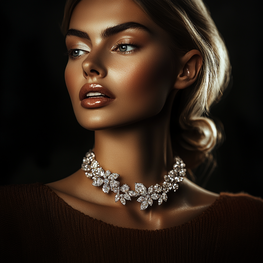 Elegance Blossoms – Floral Diamond Necklace Portrait