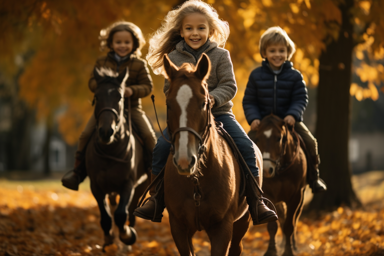 kids galloping on horses