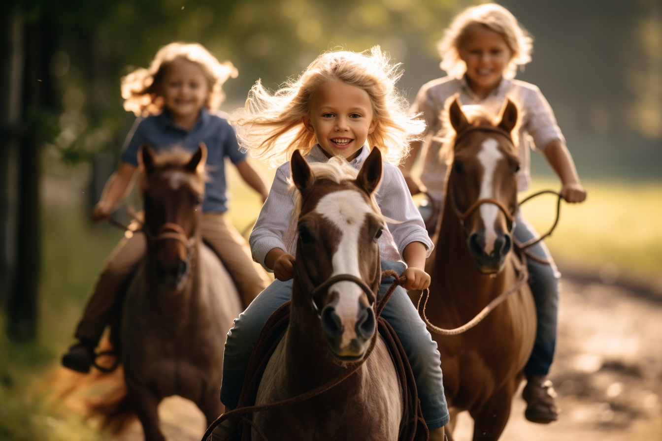 kids galloping on horses