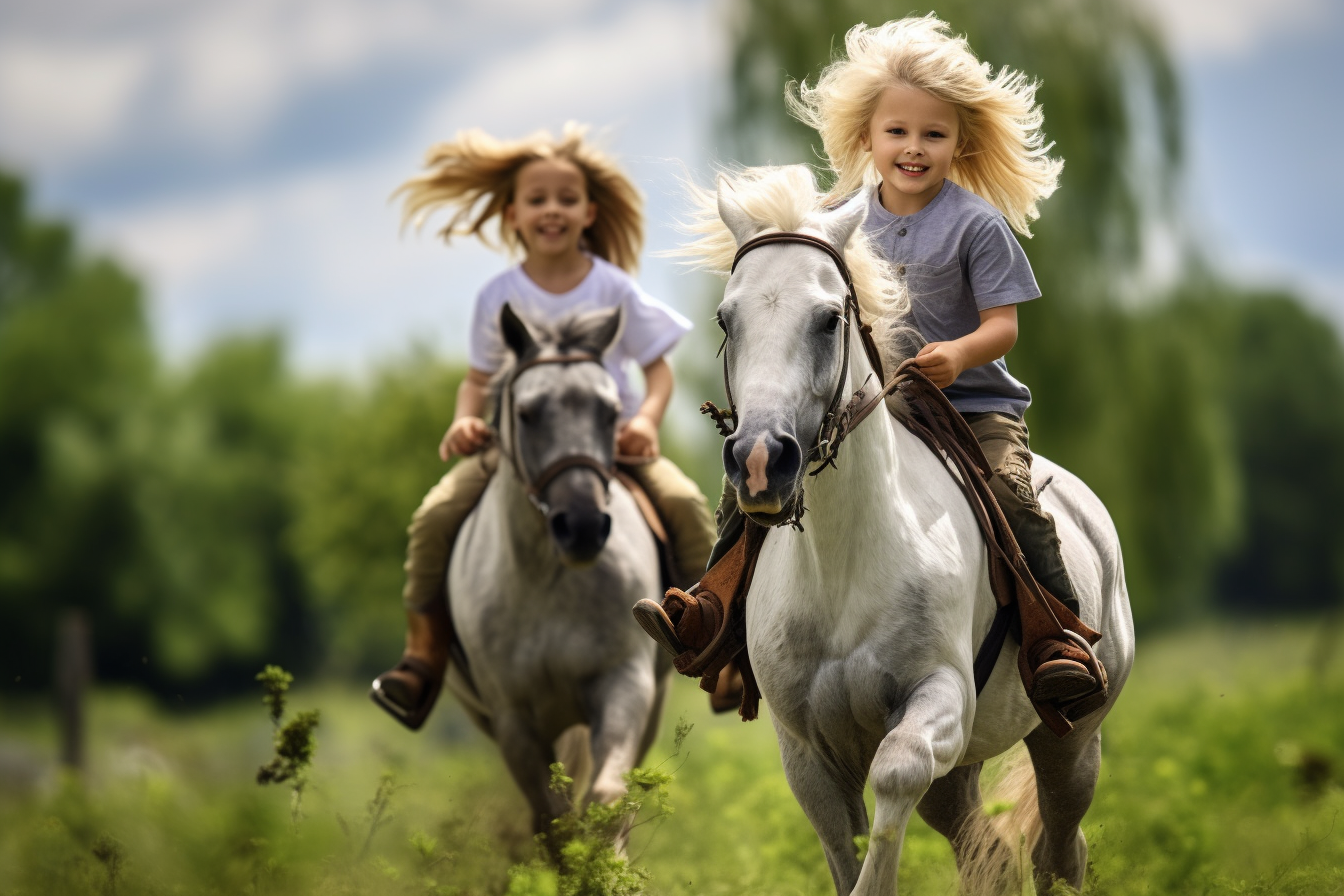 kids galloping on horses