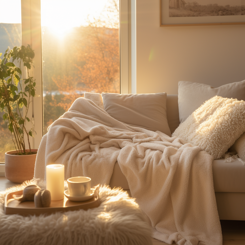 sun set neutral tone living room