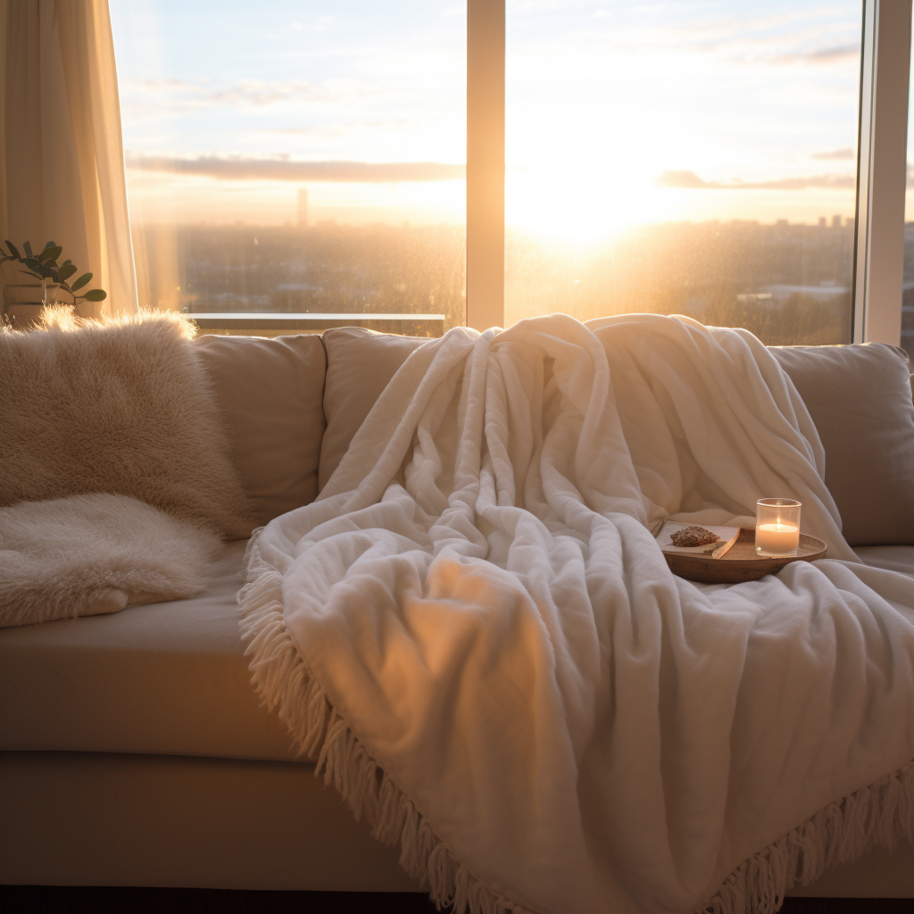 sun set neutral tone living room