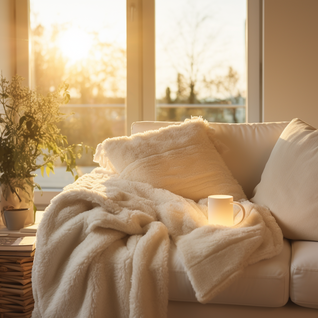 sun set neutral tone living room
