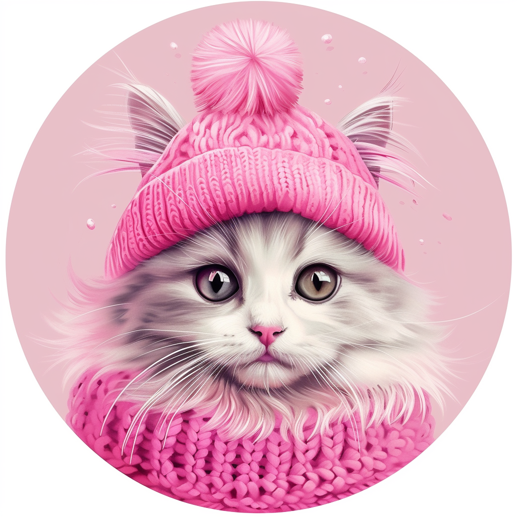 Cozy Winter Cat in Pink Bonnet - The Soulful Artists