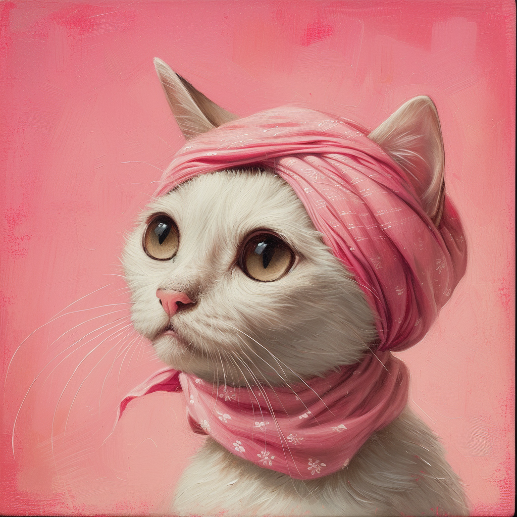 Soft Elegance: The Cat in a Pink Scarf - The Soulful Artists