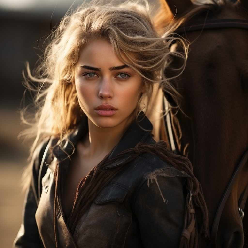A Nordic woman riding her beloved horse.
