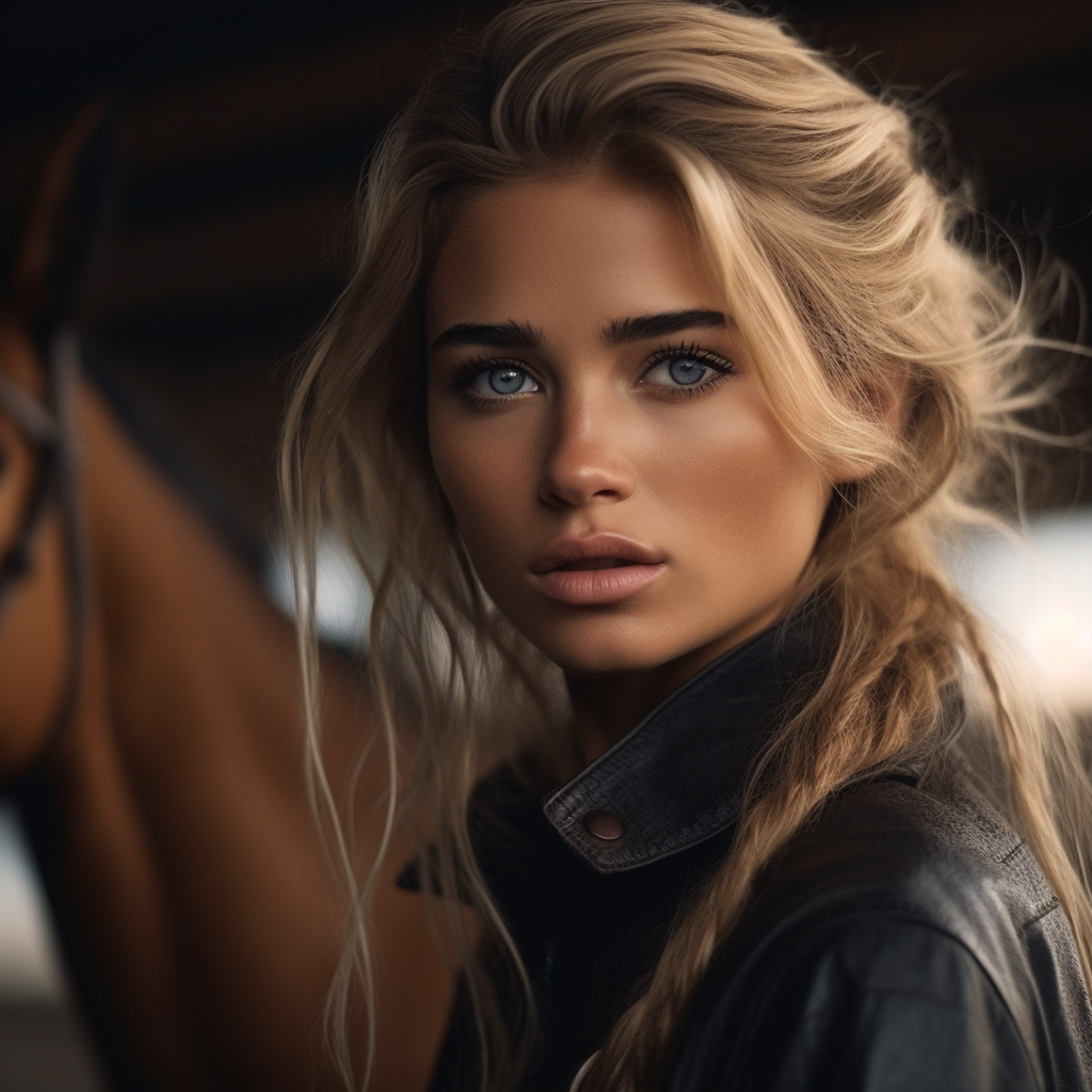 A Nordic woman riding her beloved horse.