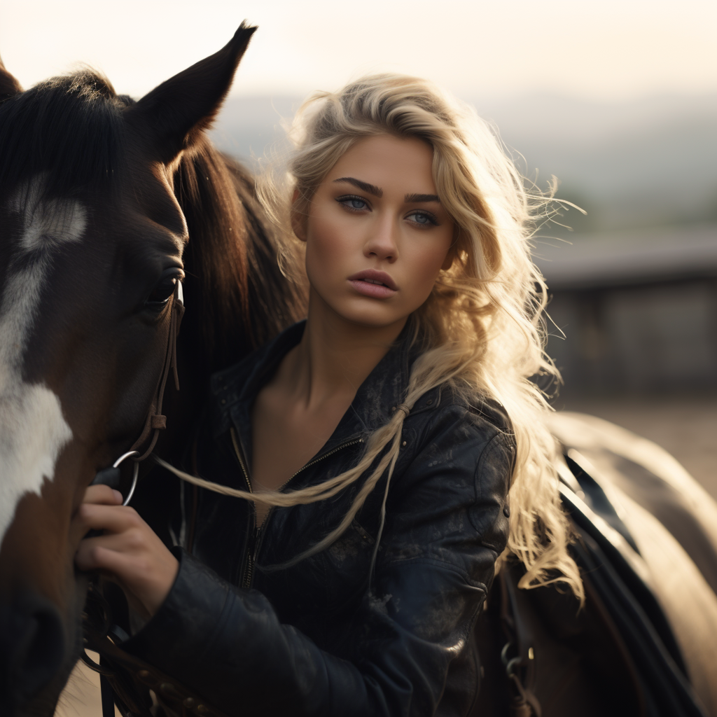 A Nordic woman riding her beloved horse.