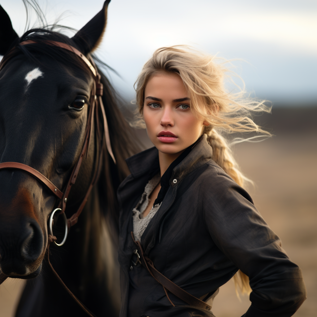 A Nordic woman riding her beloved horse.
