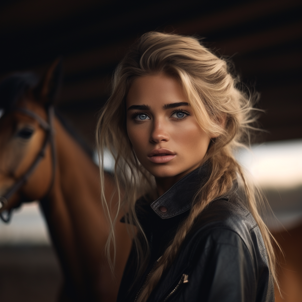 A Nordic woman riding her beloved horse.