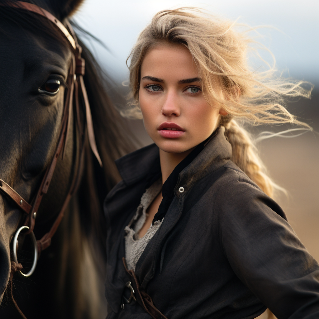A Nordic woman riding her beloved horse.