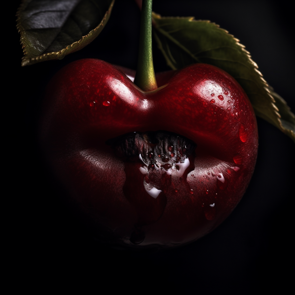 sensual red lips with a juicy deep red cherry bet