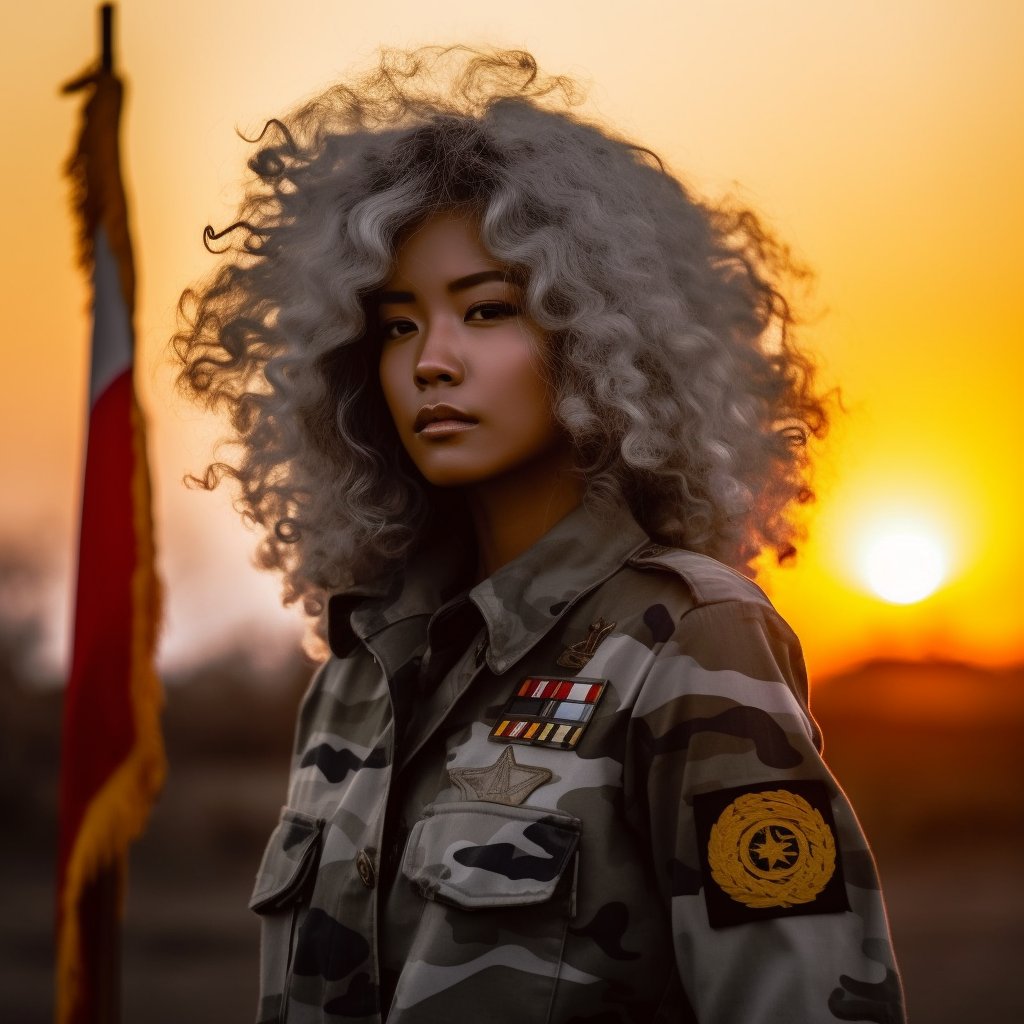 sunset imspired hues beautiful asian military girl